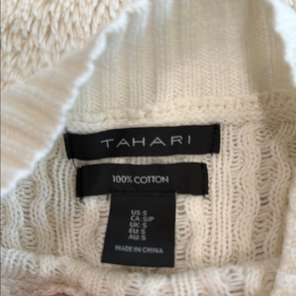 Tahari Cream and Brown Striped Cotton Sweater - Picture 2 of 8